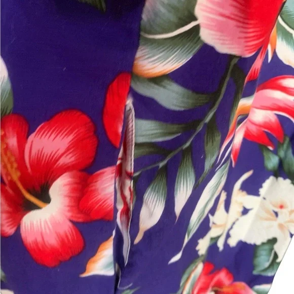 Vintage 80’s 100%Colton blue floral ruffle off shoulder Hawaiian maxi dress sz L - Picture 3 of 5